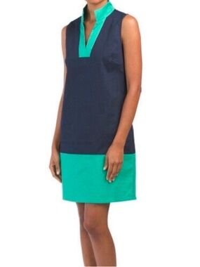 STS SAIL TO SABLE Navy Blue & Green Cotton Blend Sleeveless Dress